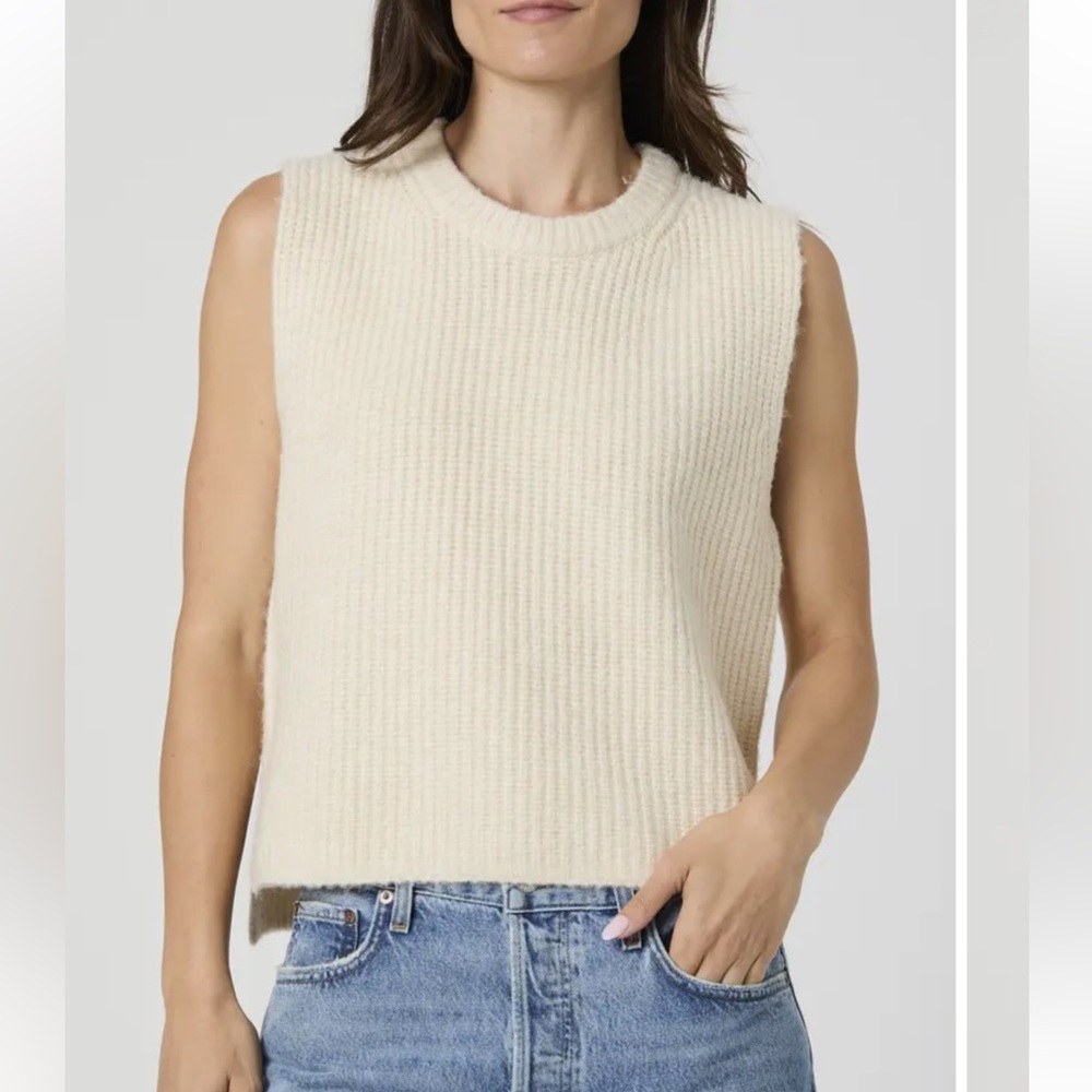 Sleeveless Rib Knit Sweater Vest in Cream